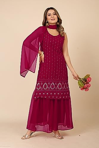 Image of TILKI FASHION Women's Embrodery Work Kurti With Sharara And Dupatta Set