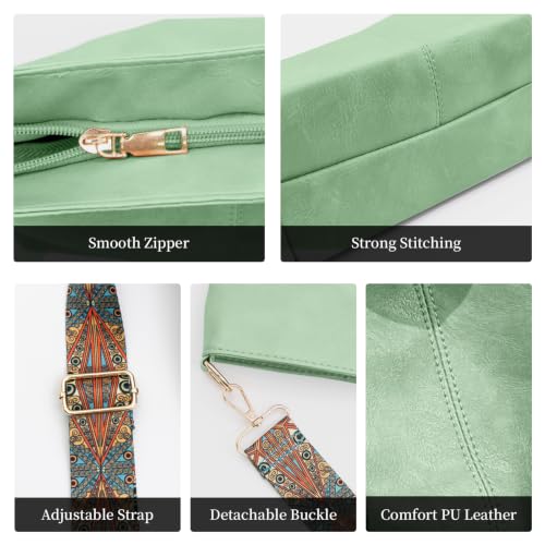 Image of Hobo Bags for Women Crossbody Bag Guitar Strap Purse Vegan Leather Shoulder Handbags Boho Purses Tote Bucket Bag