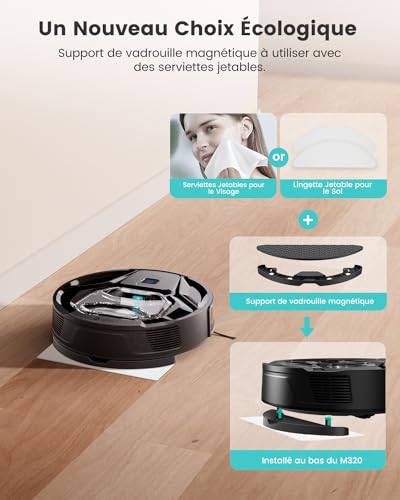 LEFANT M320 Saugroboter mit Wischfunktion 3 in 1, 6.000Pa Staubsauger Roboter mit Präzise-Entfernungs-Navigation, Sichtbar 800ML Staubbehälter, 210Mins, WLAN/App, Ideal für Tierhaare, Teppiche – Bild 5