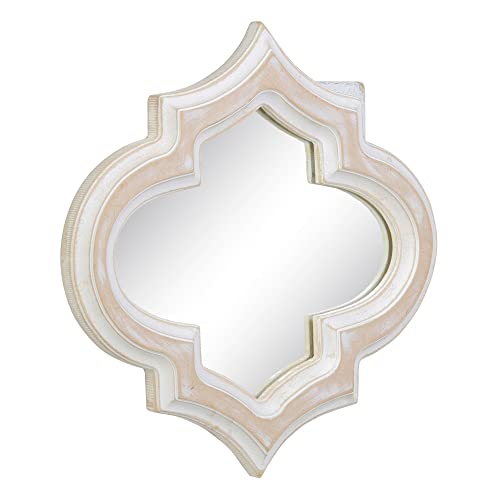 LOLAhome Miroir arabesque vieilli blanc cassé en bois et verre de 31 x 30 cm