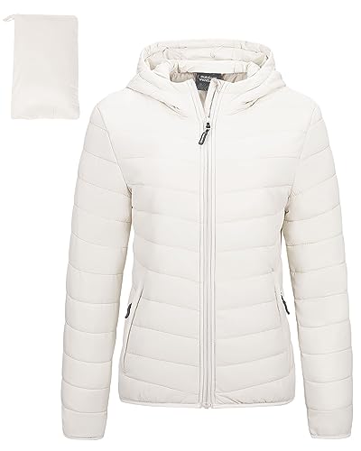 Image of Outdoor Ventures Women's Packable Lightweight Full-Zip Puffer Jacket with Hood Quilted Winter Coat