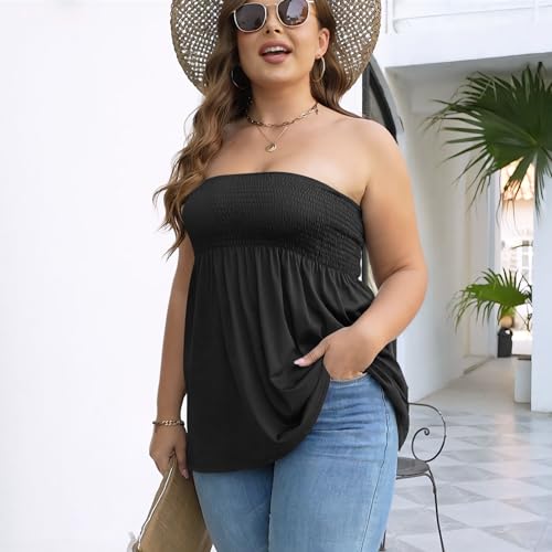 Comeon Plus Size Tube Top for Women Strapless Pleated Off The Shoulder Tops Sexy Summer Tunic Tank Top Soft Casual Cami3