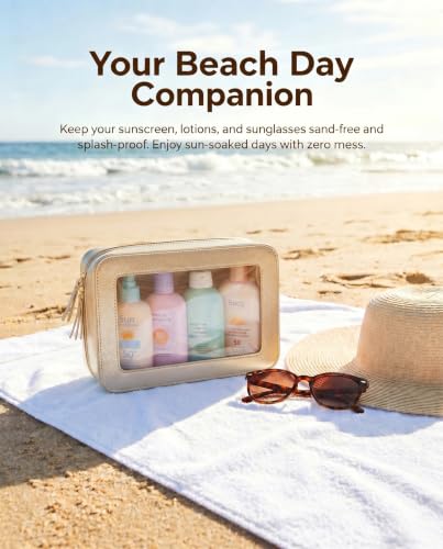 Image of LETGO Clear Makeup Bags,TSA Approved Toiletry Bag with Zipper,Sunscreen Bag Clear Makeup Toiletry Pouch Beach Vacation Essentials for Women Teen Girls Gifts(Golden)