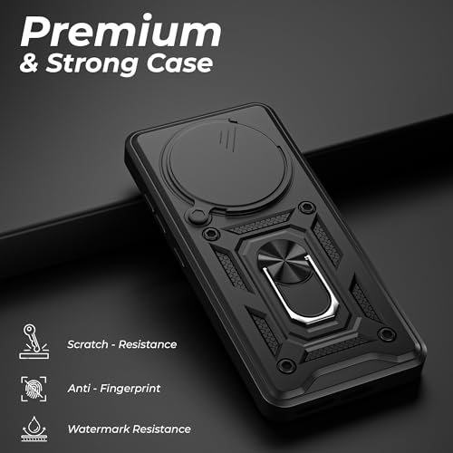 Image of A rtistque TPU+PC Armor Back Case Cover for Mi Redmi A3 5G /A3X 5G /Poco C61 5G|Stylish Ring Holder & Inbuilt Stand|Sliding Camera Cover|Protective|Mi Redmi A3 /A3X 5G /Poco C61 5G Cover-Black