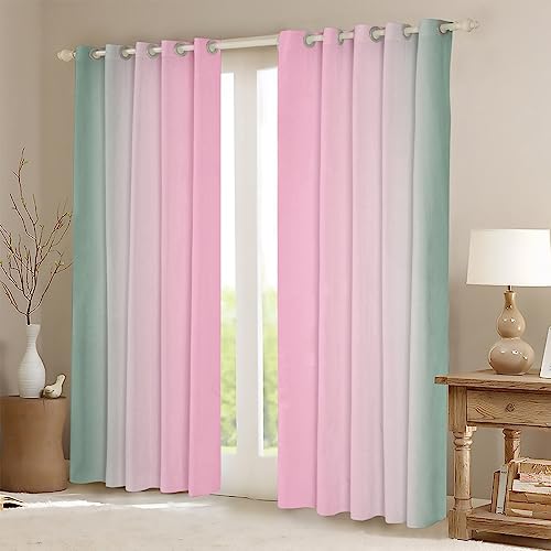 Pink and Green Darkening Drapes Gradient Style Curtains for Bedroom Living Room For Kids Women Men Ombre 30%-50% Blackout Curtains Geometric Window Treatments W46*L72 - Image 2