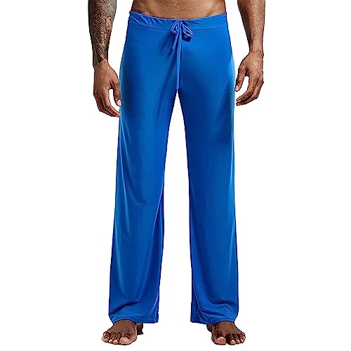 ZWRXW Pajama Pants for Men Ice Silk Low Rise Elastic Drawstring Yoga Lounge Long Trousers Fashion Sleepwear Bottoms