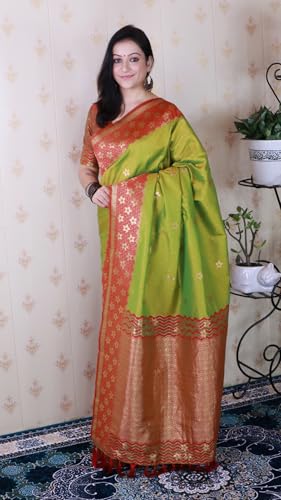 Image of SGF11 Women's Kanjivaram Pure Handloom Soft Silk Saree With Blouse Piece