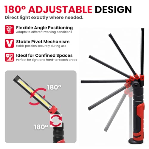 Image of JPT 6W 1000 Lumens LED Work Light Rechargeable with Magnetic Base & 180 Foldable Head | COB Inspection Lamp for Industrial, Electrical, Construction & Emergency Field Use