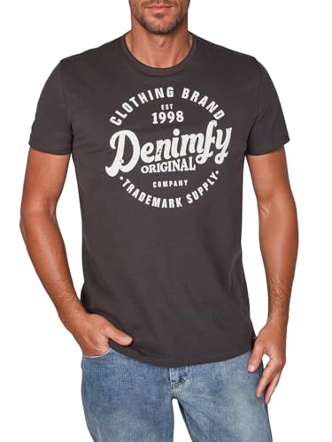 DENIMFY Camiseta para hombre de algodón, ajuste regular, DFNuri, cuello redondo, manga corta, para verano, con logo estampado, en color negro, gris, azul, verde, rojo, blanco, azul marino, en las