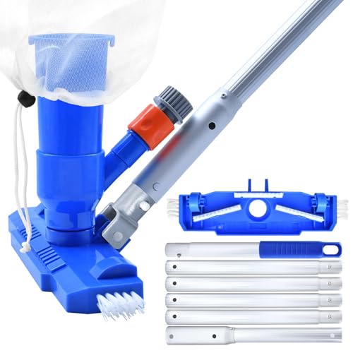 Upgraded Wide-Head Pool Vacuum with Side Brush – Manual Jet Cleaner Kit for Above Ground Pools, Includes 6 Section 67