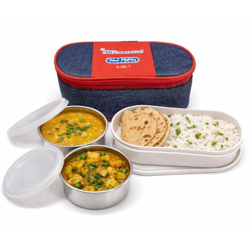 Stainless Steel Lunch Box with Insulated Bag, 3-Piece Tiffin for Office