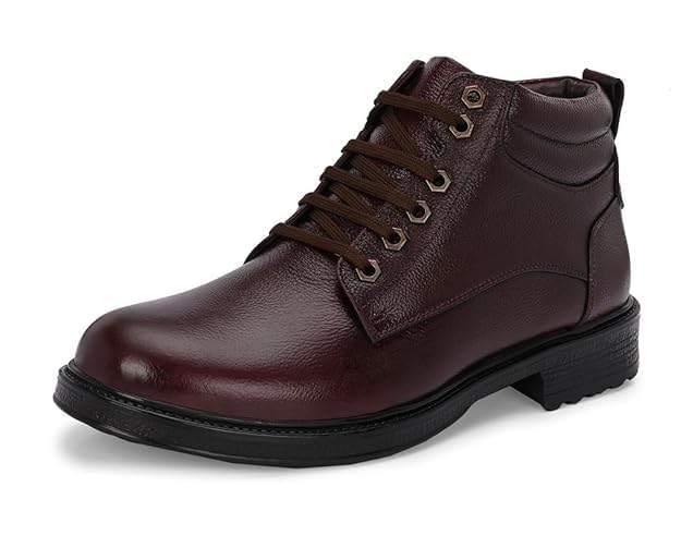 Height Increasing Elevator Derby Brown Leather Men's Mid Top Ankle Formal Lace-up Boots with 3 Inch Height Incease-image-21