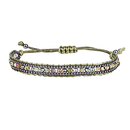 90S Hoop Earrings For Women Bracelet Bohemian Style Single Color Crystal Bracelet Hand Woven Chain Lady Bracelet Hand Woven Crystal Beads Bracelet Colorful Adjustable Classic Bangle (Green, One Size) #TOP20