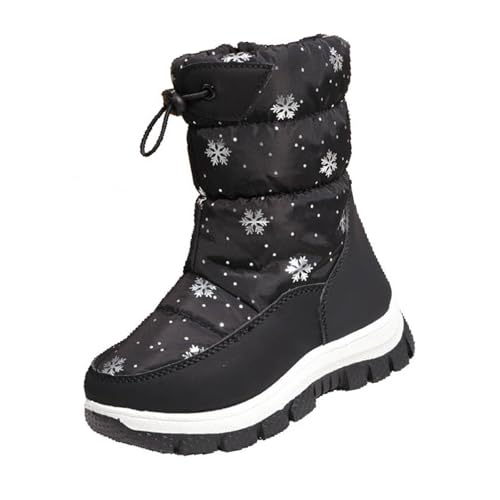 Girls Snow Boots Winter Warm Fur Lined Mid Calf Waterproof Slip On Outdoor Hiking Ankle Boots Non Slip Walking Shoes