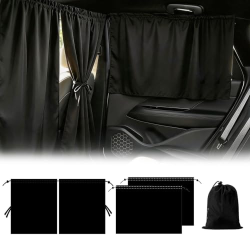 FRYQ Car Privacy Curtains, Set of 3 Upgraded Double-Layer Large Size Car Divider Curtain+Side Window Sunshade with Storage Bag, High Privacy Curtains for Travel Camping Nap Sleeping (Black)