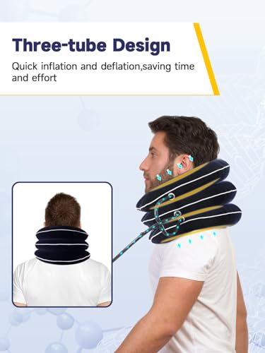inflatable neck stretcher for cervical traction adjustable cervical traction device for instant relief neck decompression device for neck pain neck traction pillow neck extender for home useblue