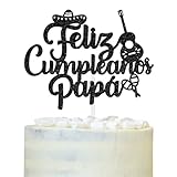 Feliz CumpleaƱos Papa Cake Topper, Happy Father's Day/Best Dad Ever Cake Decor, Birthday King, Spanish Mexican Theme Father's Birthday Decoration Supplies, Black Glitter