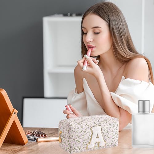 Alphabet Makeup Bag Cosmetic Bag for Women, Christmas Gifts for Girls Age 11-18, Personalized Floral Coquette Travel Bag, Trendy Stuff Zipper Make Up Pouch Organizer Bag (Purple Floral ZA)3