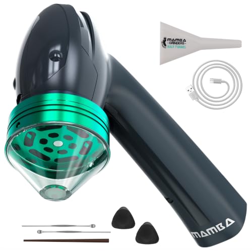 Image of Mamba Original USB One-Hand Spice Grinder with Aluminum Teeth, Gray | Aluminum teeth, one-handed prep, clear cone spout, USB cable, cleaning tools, reverse grinding, portable convenience