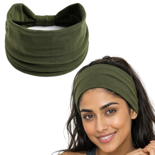 Image of XFYT Super Soft Fabric Hairbands for Men and Women | Soft Absorbent Trendy Wide Premium Stretchable Sports Headband (Olive Green)