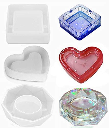3 Pack Resin Silicone Mold,Urvoo Resin Casting Molds DIY Square Heart Rhombus Shape Resin Silicone