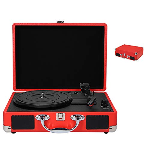 Tragbarer Plattenspieler Player Phonograph Schallplattenspieler Stereo Sound Koffer 180/200 / 300mm für Unterhaltung,Red