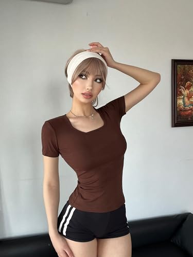 5 Pack Short Sleeve for Womens Square Neck T Shirts Fashion Casual Basic Tees Tops Summer Outfits Clothes 20254