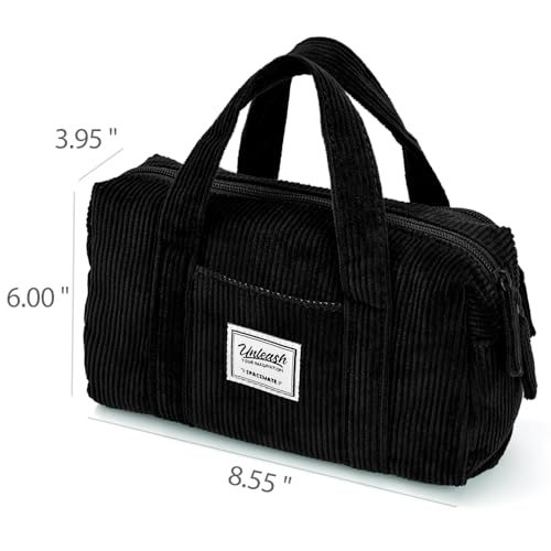 Image of SPACEMATE Pencil Case Pouch Box Bag School Supplies Girls Boys Kids, Cute Preppy Stuff Large Big Capacity Aesthetic Pen Organizer, Back to College Stationary, Coal Black, Corduroy Style, 1800ml