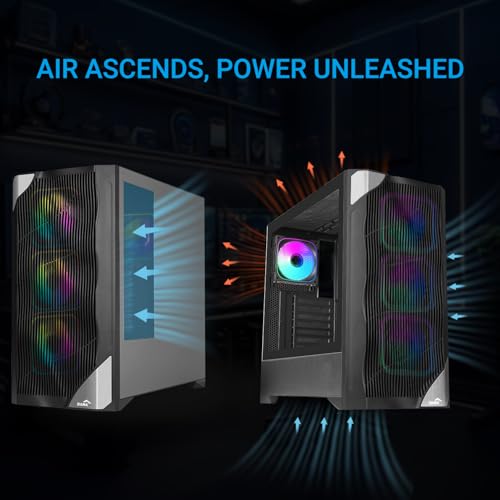 Image of SAMA V42 ATX Mid Tower Gaming PC Case, 4x120mm ARGB PWM Fans, USB-C, Black | Wave Front Panel, High Airflow Mesh Gaming Computer Case, Back-Connect Ready, 410mm GPU & 360mm AIO Support, 3x3.5 HDD Bays