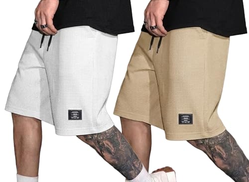 Image of AUSK Men Premium Summer Cargo Shorts Breathable Waffle Knit Fabric Multi Utility Pockets Relaxed Fit Shorts for Mens