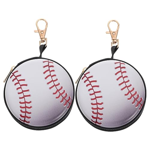 2pcs Mini Wallet Tinplate Change Purse with Baseball Pattern Small Coin Pouch for Keys Earphone Storage Lightweight Compact for Travel Shopping School