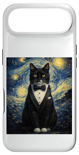Tuxedo Cat Starry Night Van Gogh Inspired Painting Black Cat �X�}�z�P�[�X iPhone Air �p