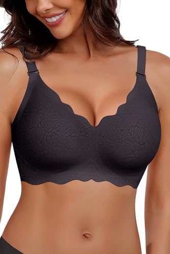 HORISUN Bras for Women No Underwire V Neck Scalloped Wireless Push Up Bra with Soft Support Comfort Seamless Bralettes - Main Image