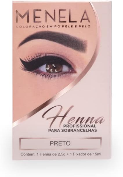 Kit henné professionale per sopracciglia Menela nero, henné 2,5 g + fissante 15 ml, uso professionale