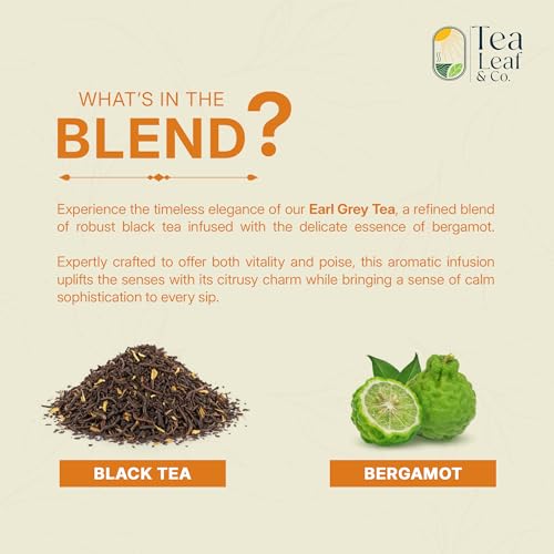 Image of Tealeaf & Co. Earl Grey Black Tea Blended with Bergamot Extract (Loose Leaf Form) - Premium Sweet & Sour Flavored Tea - Contains Low Caffeine - Upto 50 Servings (3.52oz /100gm)