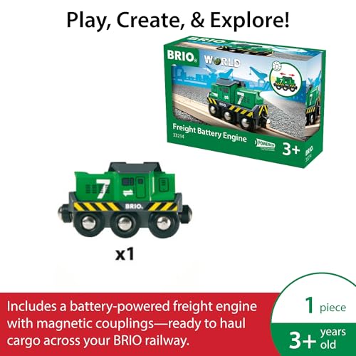 brio world freight battery engine - battery-operated toy train for wooden tracks - powerful motorized train engine pulls the longest sets - works with all railway sets - ages 3 amp up