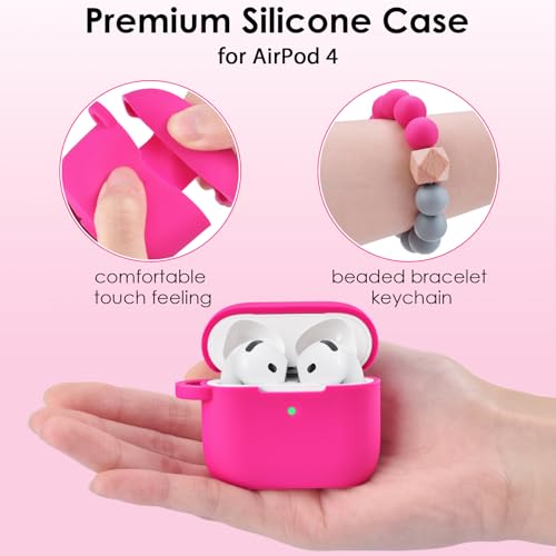 Image of Apple AirPods 4 Case, Cute Apple AirPods 4 Case Cover for Women Girls, Silicone Protective Case with Bracelet Keychain (Fuchsia Pink, AirPods 4 Case)