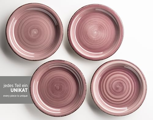 MÄSER 931951 Bel Tempo II, Teller-Set für 6 Personen im modernen Vintage Look, 12-teiliges Tafelservice, handbemalt im Lila Farbton Berry, Steingut