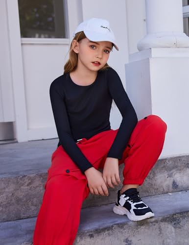 Arshiner Girls Long Sleeve Ribbed Knit Shirts Soft Slim Fit Crewneck Casual Base Layer Tops Tees2