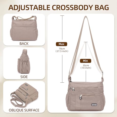 Image of Crossbody Bag for Women, Multi Pockets Waterproof Nylon Shoulder Handbag, Lightweight Crossbody Purse for Ladies