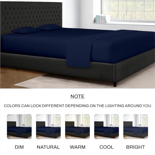 Image of SGI bedding 144 inch W x 84 inch L 4Pc Family XL Sheet Set 100% Egyptian Cotton - 600 Thread Count, Fits 15 inch Deep Pocket - Soft Breathable Oversized Sheets, for Extra Large Beds - Navy Blue