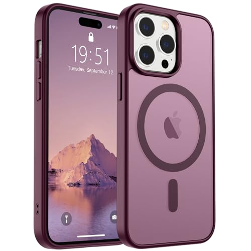 Image of SUPFINE Magnetic for iPhone 14 Pro Case (Compatible with MagSafe) (Military Grade Drop Protection) Slim Translucent Matte Shockproof with Anti-Fingerprint Phone Case,Wine Red