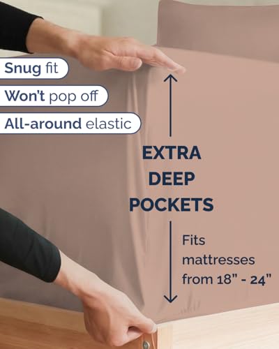 Image of Extra Deep Twin XL Sheet Set - 4 Piece Breathable & Cooling Sheets - Mauve | Hotel Luxury Bed Sheets Set, Easy & Secure Fit, Ultra-Soft, Wrinkle & Fade Free, Comfy Sheets Set with Extra Deep Pockets