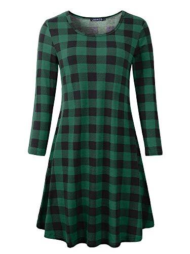 Luckco Women's Scoop Neck 3/4 Sleeve Floral Flare Casual Swing T-Shirt Dress (Medium, FL-12)