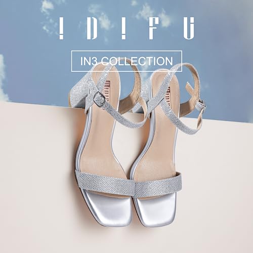 Idifu Women's Silver Heels Size 10 In3 Chunky Heels For Women Dressy Square Toe Heels Slingback Block Heels Sandals For Wedding Bridal Evening Homecoming Prom (Silver Glitter) #TOP3