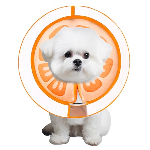 Image of Inflatable Dog Cone Collar for Large Medium Small Dogs, Soft Dog Donut Collar Adjustable Recovery Cone for Pets After Surgery, Extra Enhanced Anti-Licking Guard Shield for Pets (Medium, Orange)