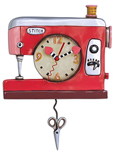 Colorful Double Stitch Red Sewing Machine Pendulum Clock