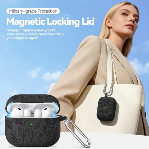 Image of for Airpods Pro 3 Case with Magnetic Lid, Flower Engraved Cases for Apple AirPods Pro 3rd Generation 2025, Soft Silicone Cover for Women Girly with Cleaner & Keychain, Shockproof