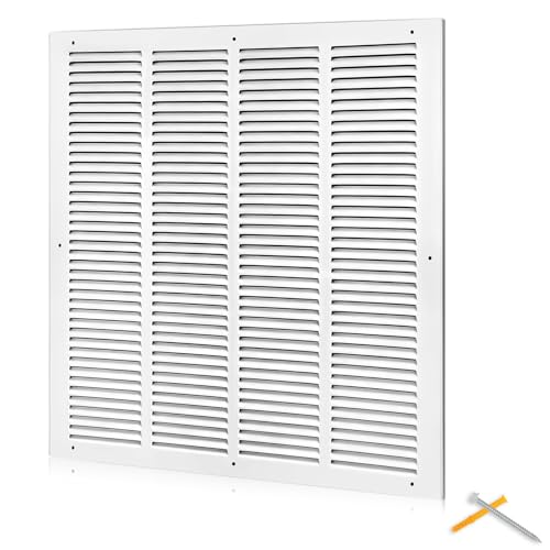 Fancat 20x20 Duct Opening | Steel Return Air Grille | Vent Cover Grill for Sidewall and Ceiling | HVAC Cold Air Intake Grille | White | Outer Dimensions: 21.75W X 21.75