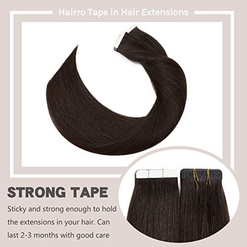 12 Inch Tape In Hair Extensions Human Hair 20Pcs 30G/Pack Thin Long Straight Seamless Skin Weft Glue In Human Hairpieces With Invisible Double Sided Tape #2 Dark Brown #TOP3